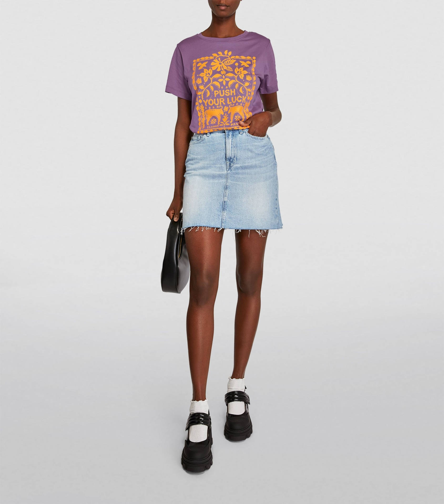 Purple Shirt Denim Skirt Claudie Pierlot Background