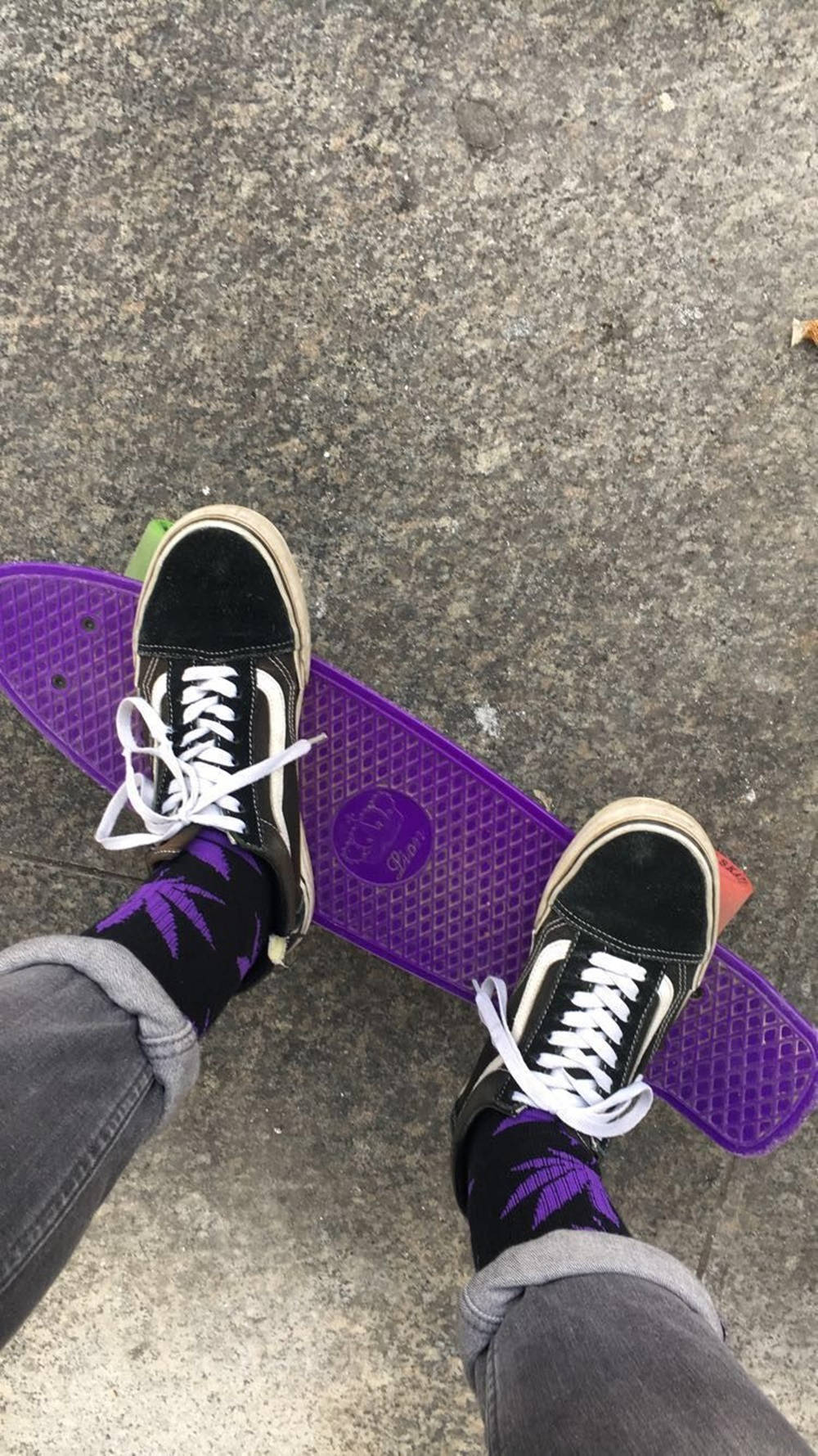 Purple Skateboard And Vans Shoes Skater Aesthetic Background