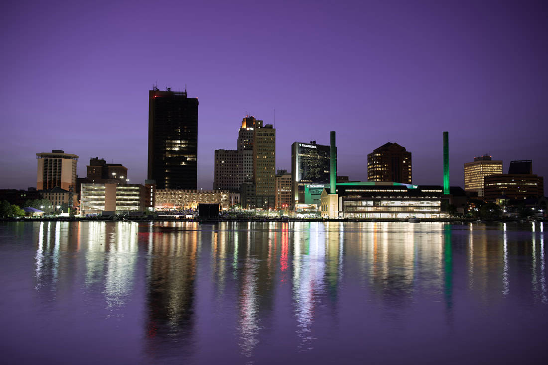 Purple Sky Above The Riverfront Of Toledo, Ohio