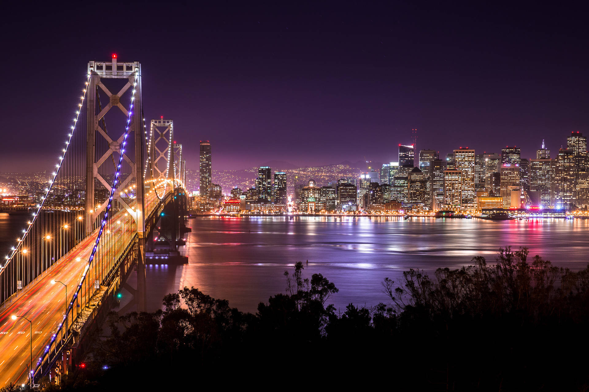 Purple Sky Bay Bridge San Francisco Photography Background