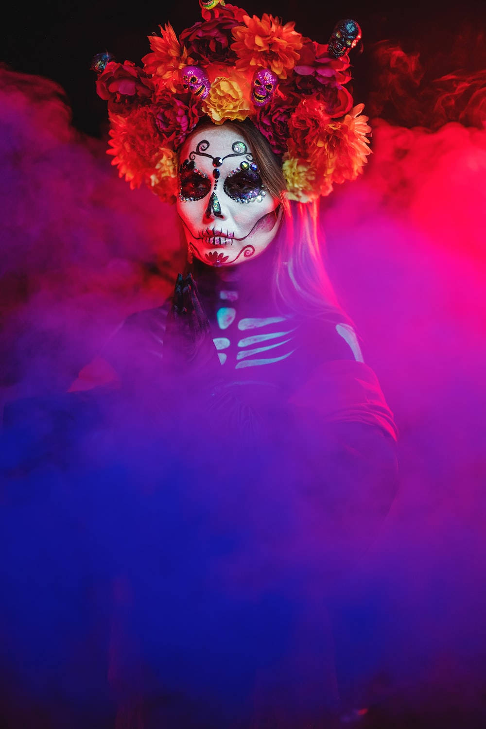 Purple Smoke On Day Of The Dead Background