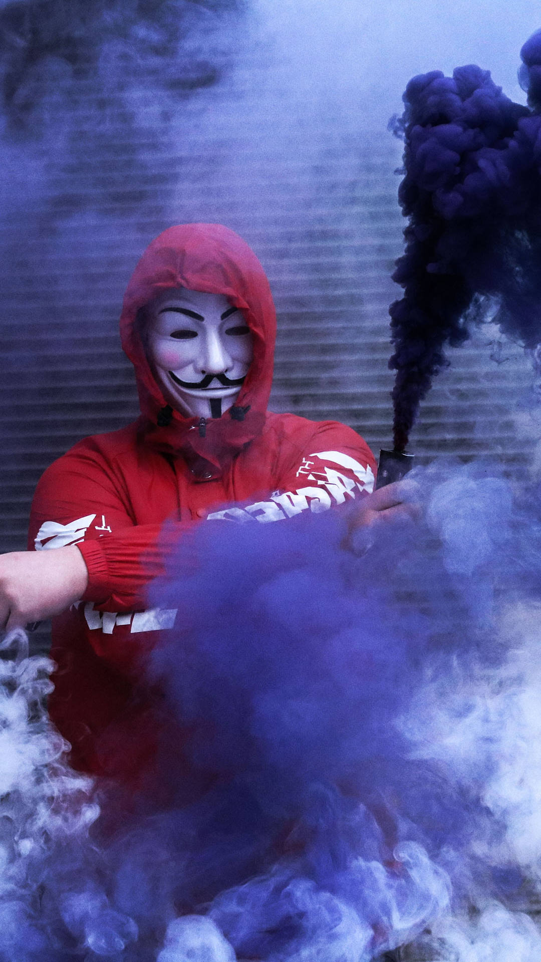 Purple Smoke With Hacker Mask Background