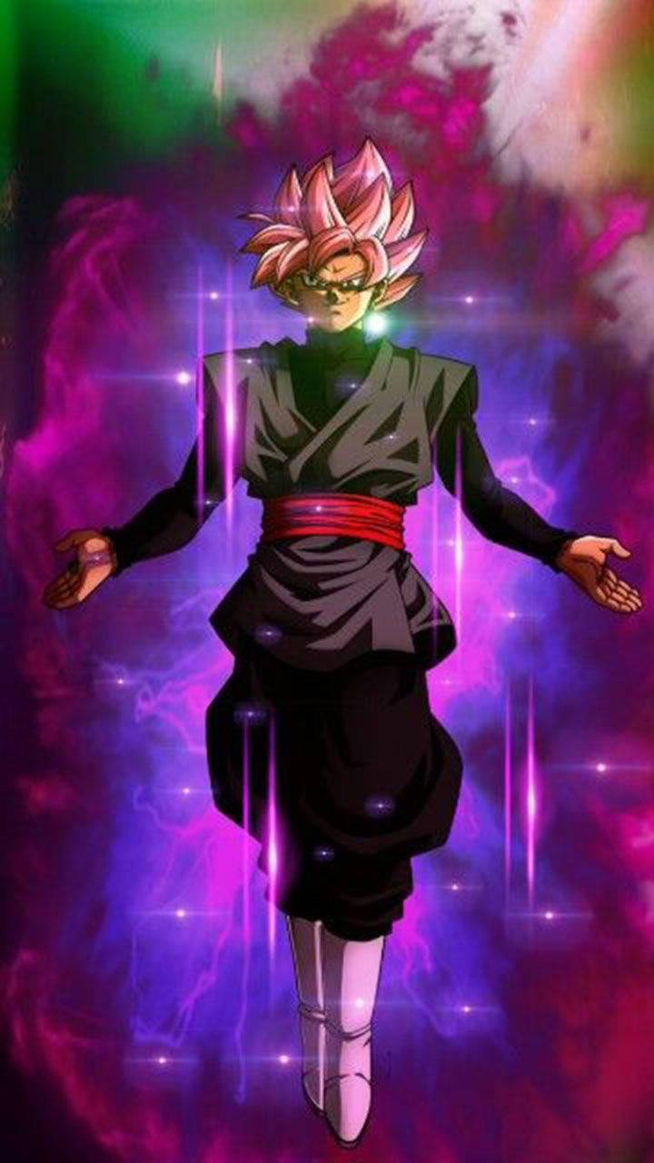 Purple Sparkles Around Black Goku Phone Background