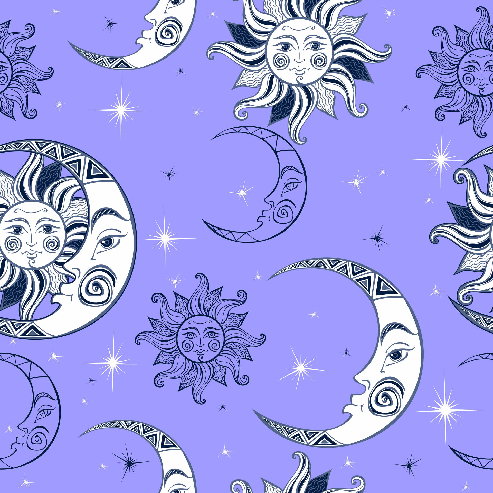 Purple Sun, Moon, And Stars Background