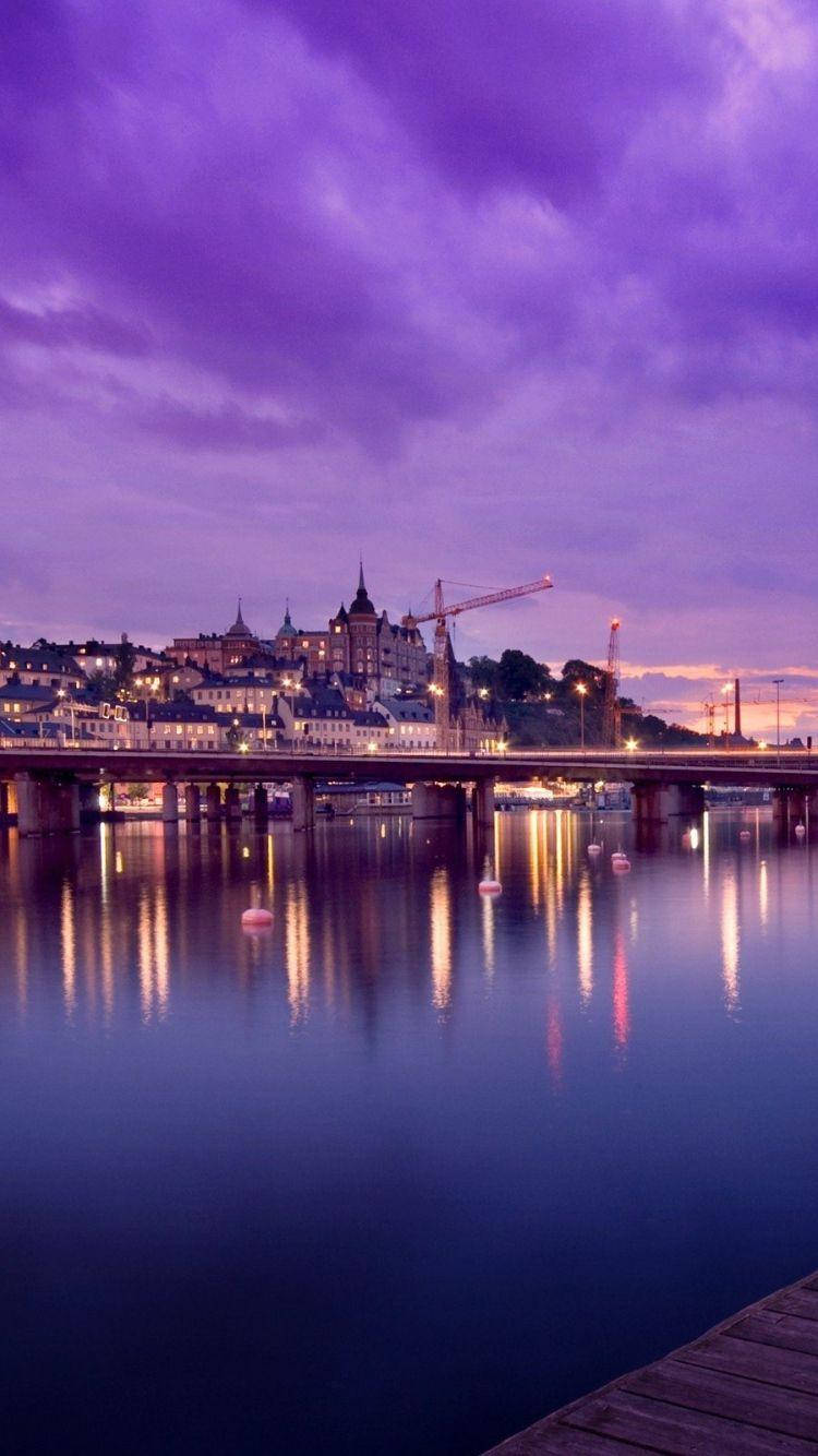 Purple Sunset City Of Stockholm Background