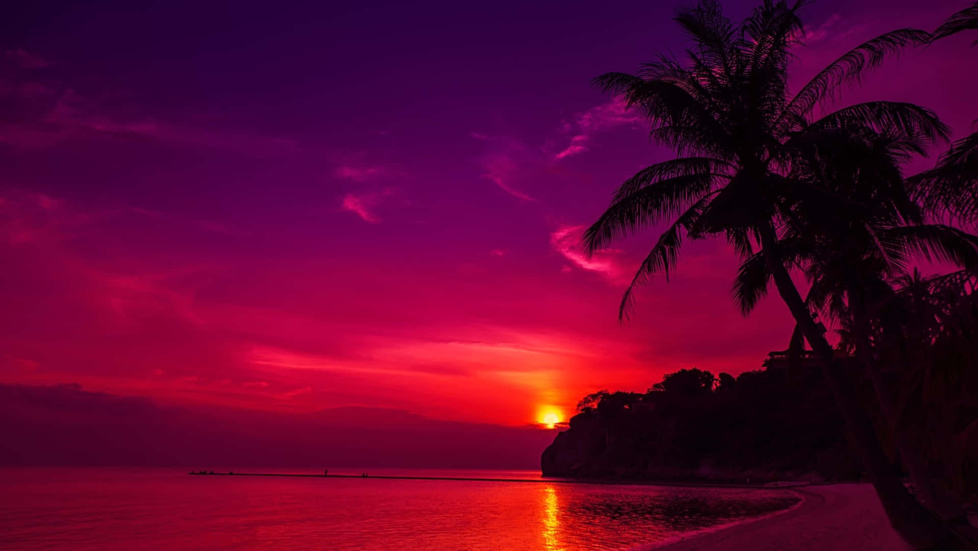 Purple Sunset Cute Tropical Island Background