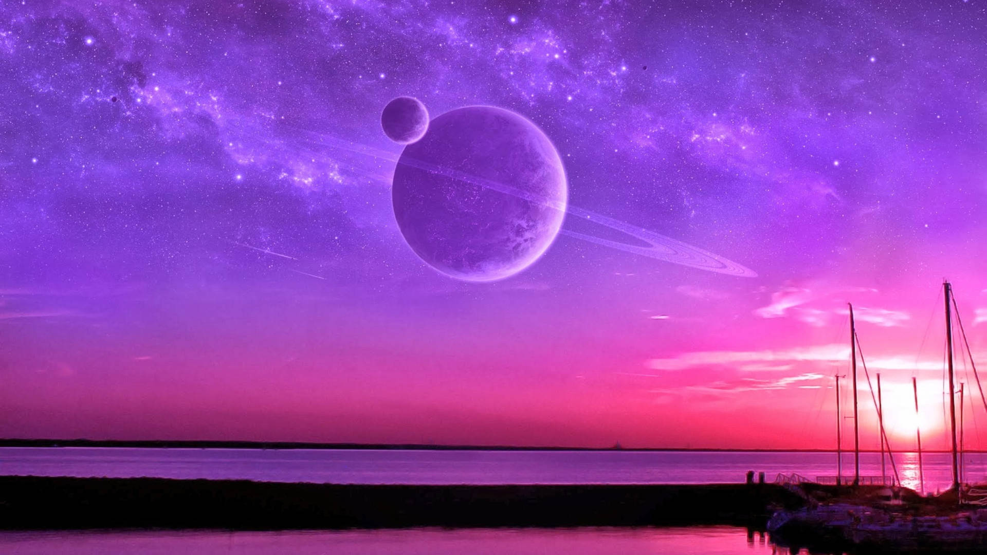 Purple Sunset Saturn 4k