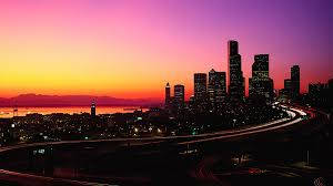 Purple Sunset Seattle Skyline Background