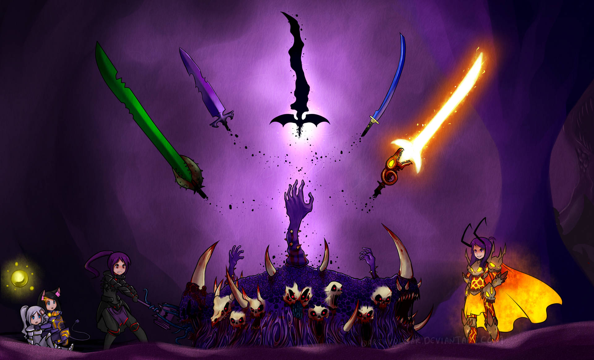 Purple Terraria Girls Swords Background
