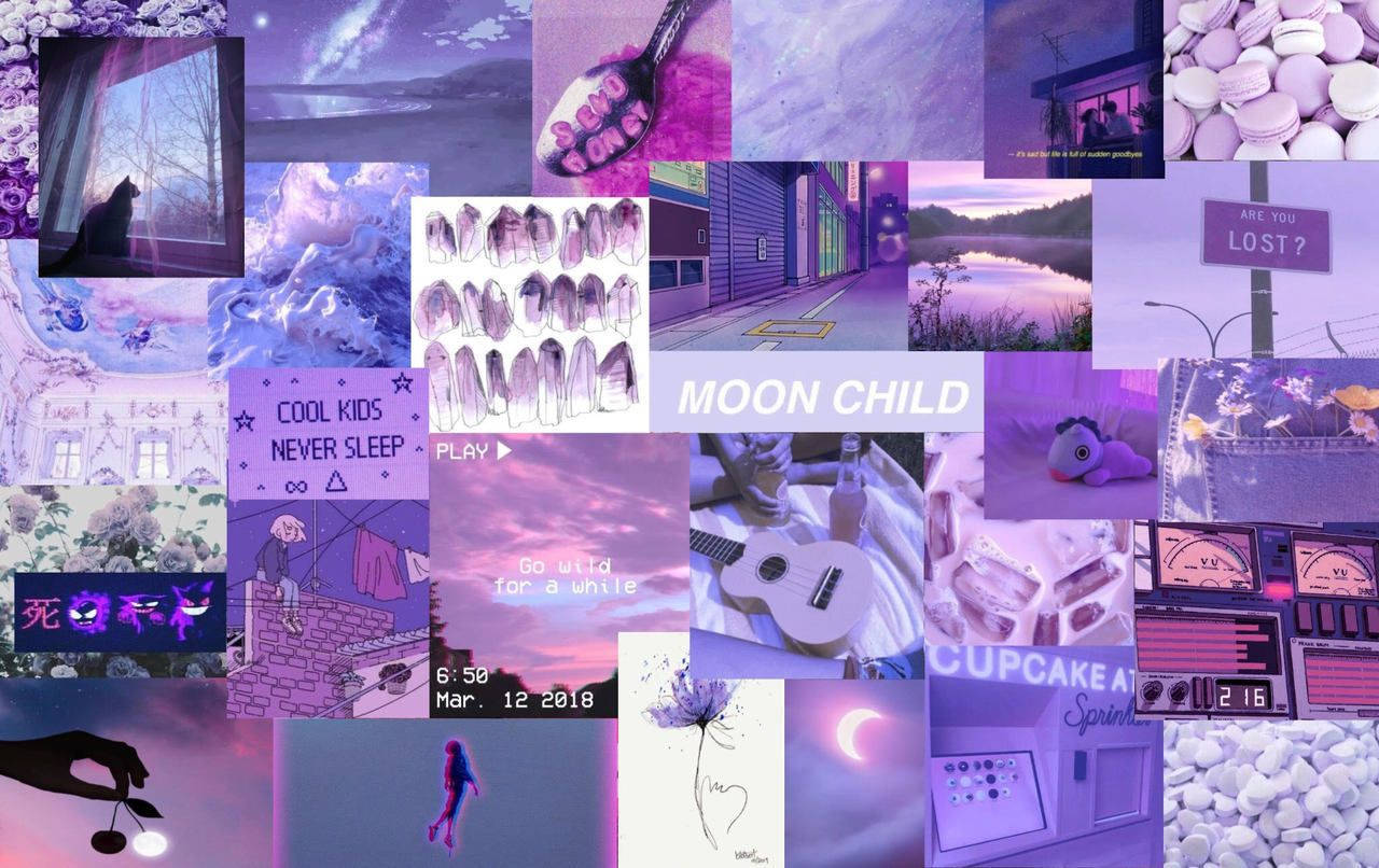 Purple Theme Aesthetic Collage Laptop Background