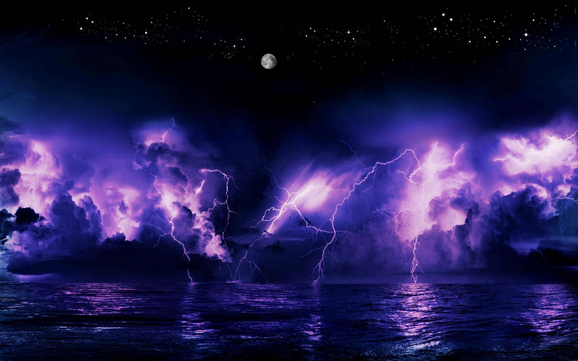 Purple Thunderstorm Over Water Background