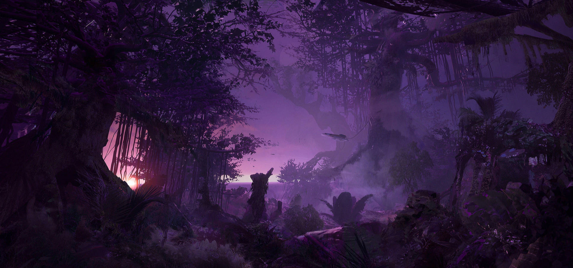Purple Tree In Dark Forest