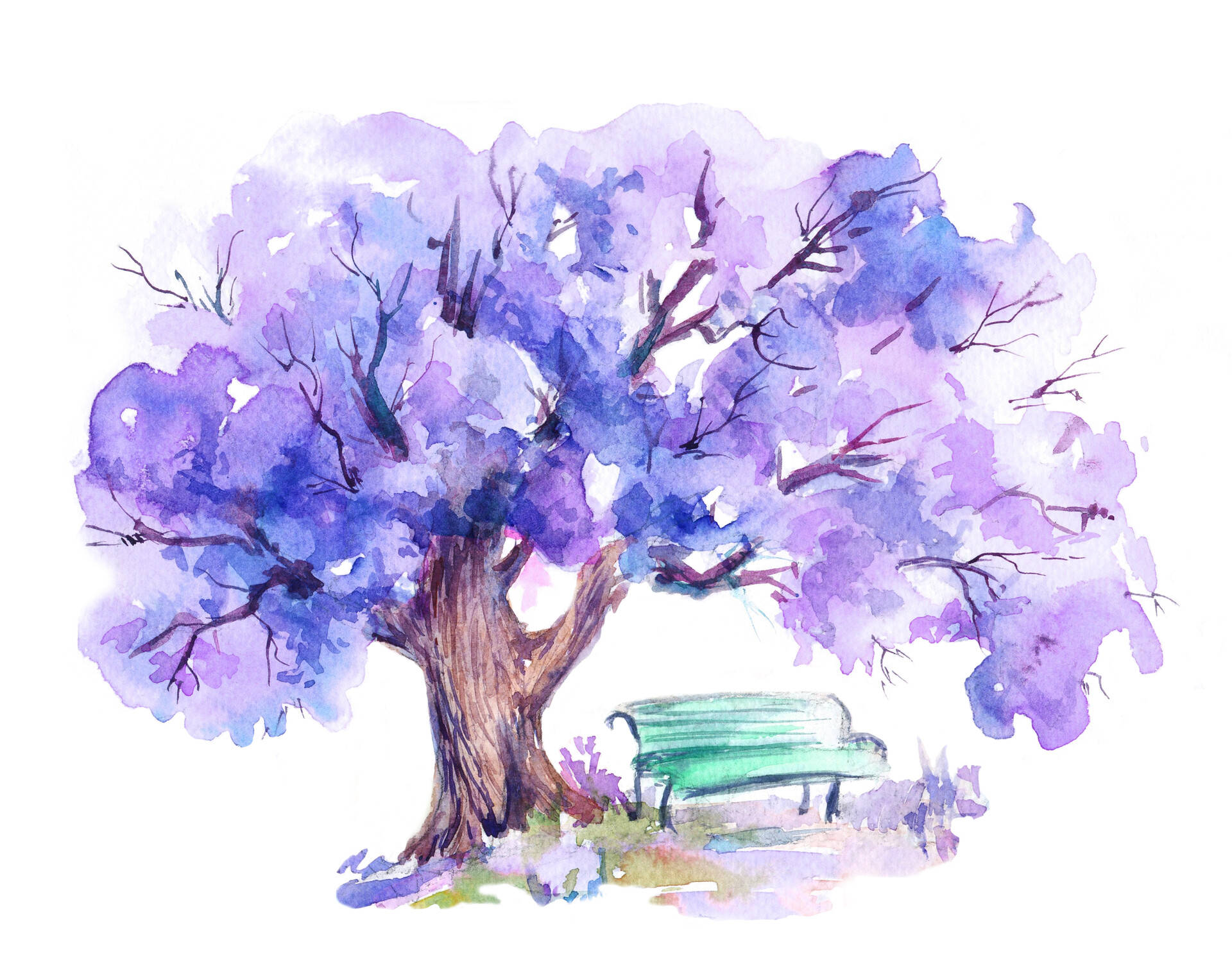Purple Tree Watercolor Painting Background