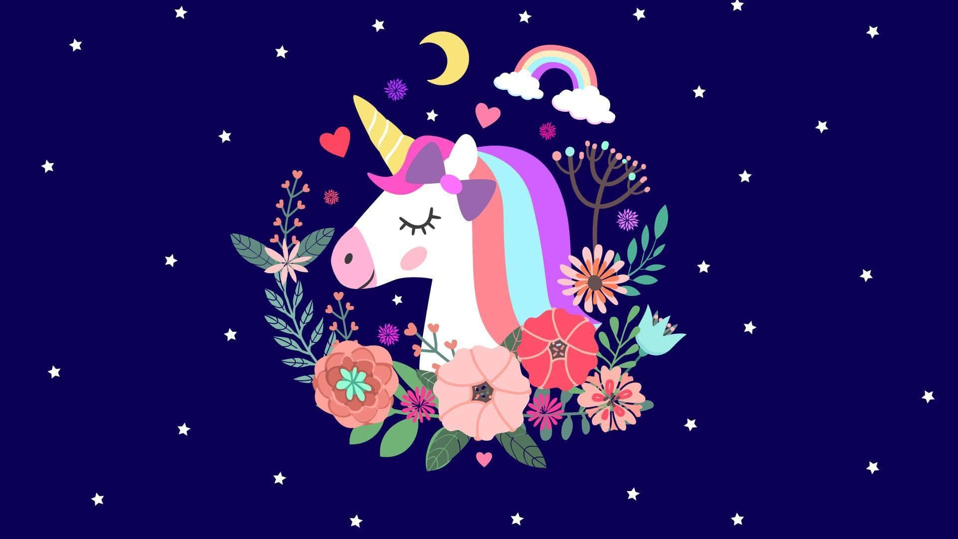 Purple Unicorn Cutesy Art Desktop Background