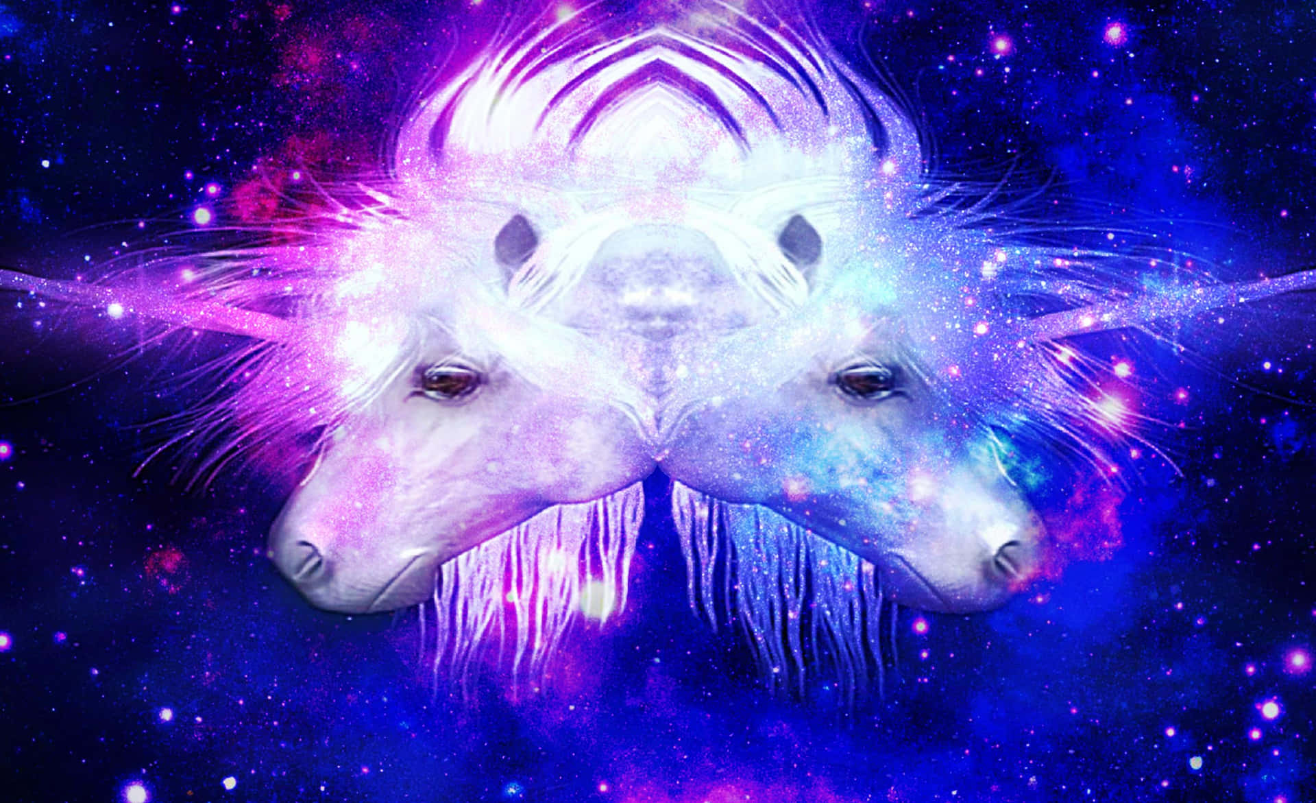 Purple Unicorn Head In Space