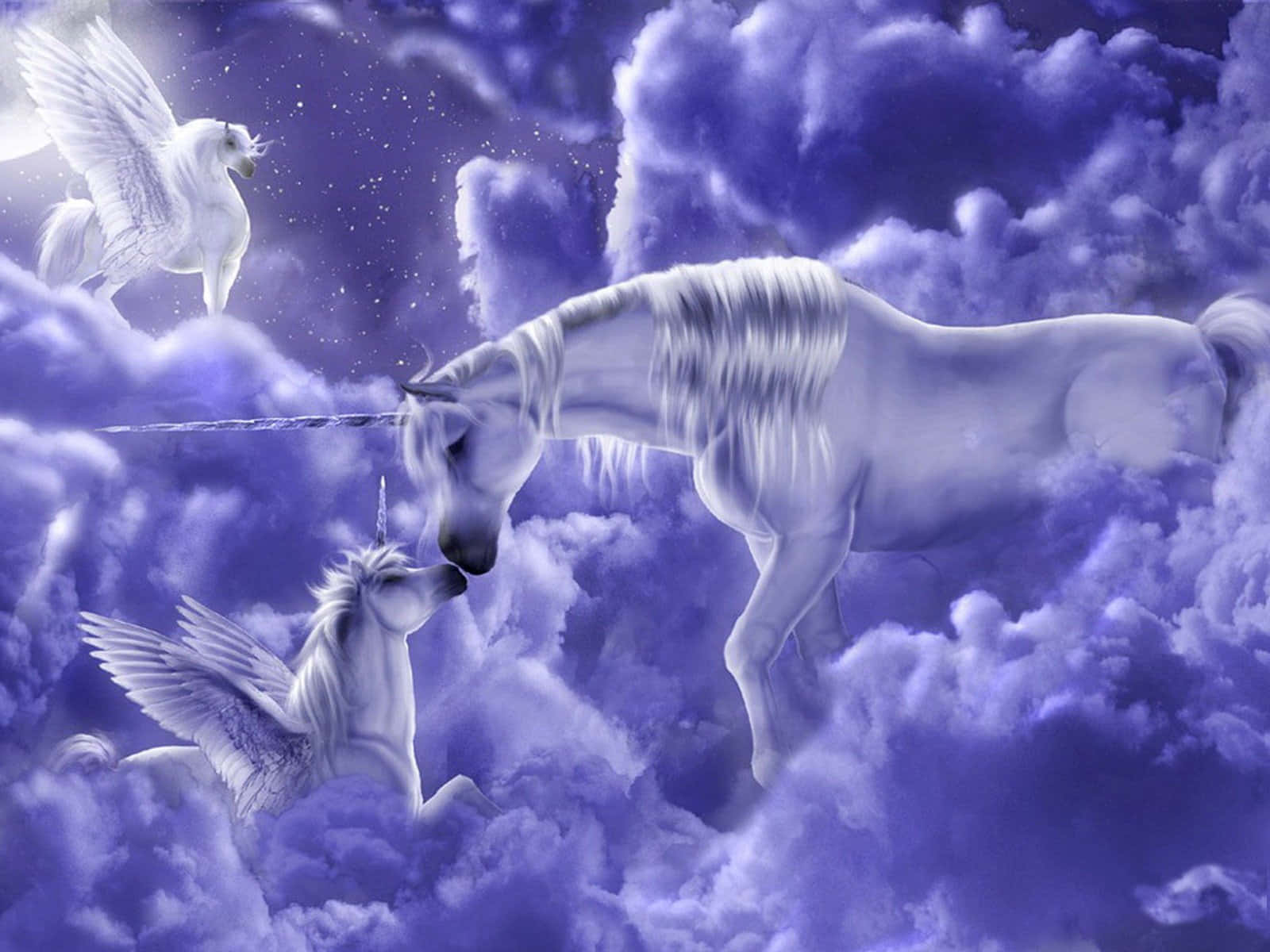 Purple Unicorns Kissing On Clouds