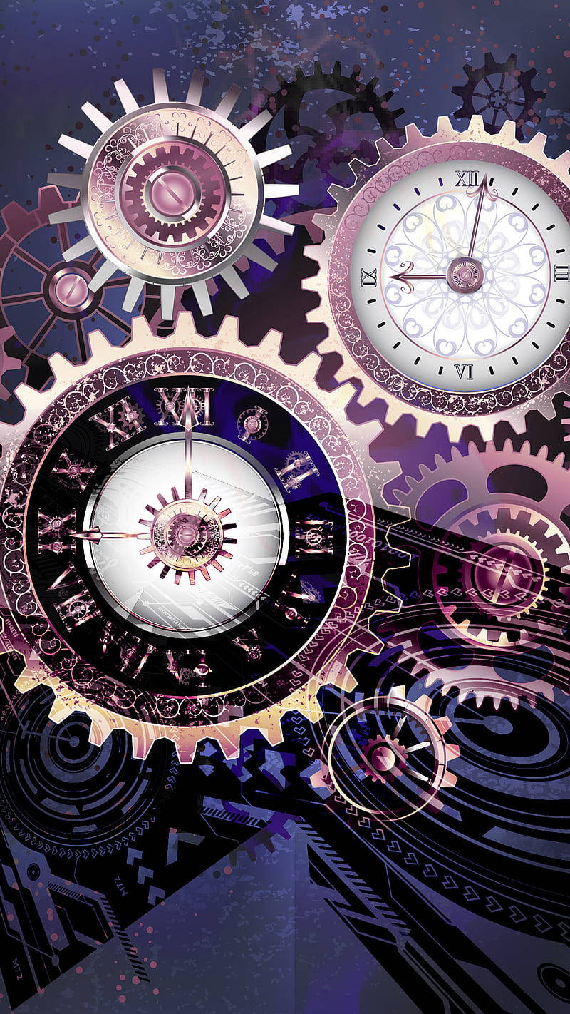 Purple Victorian Gear Clocks Background
