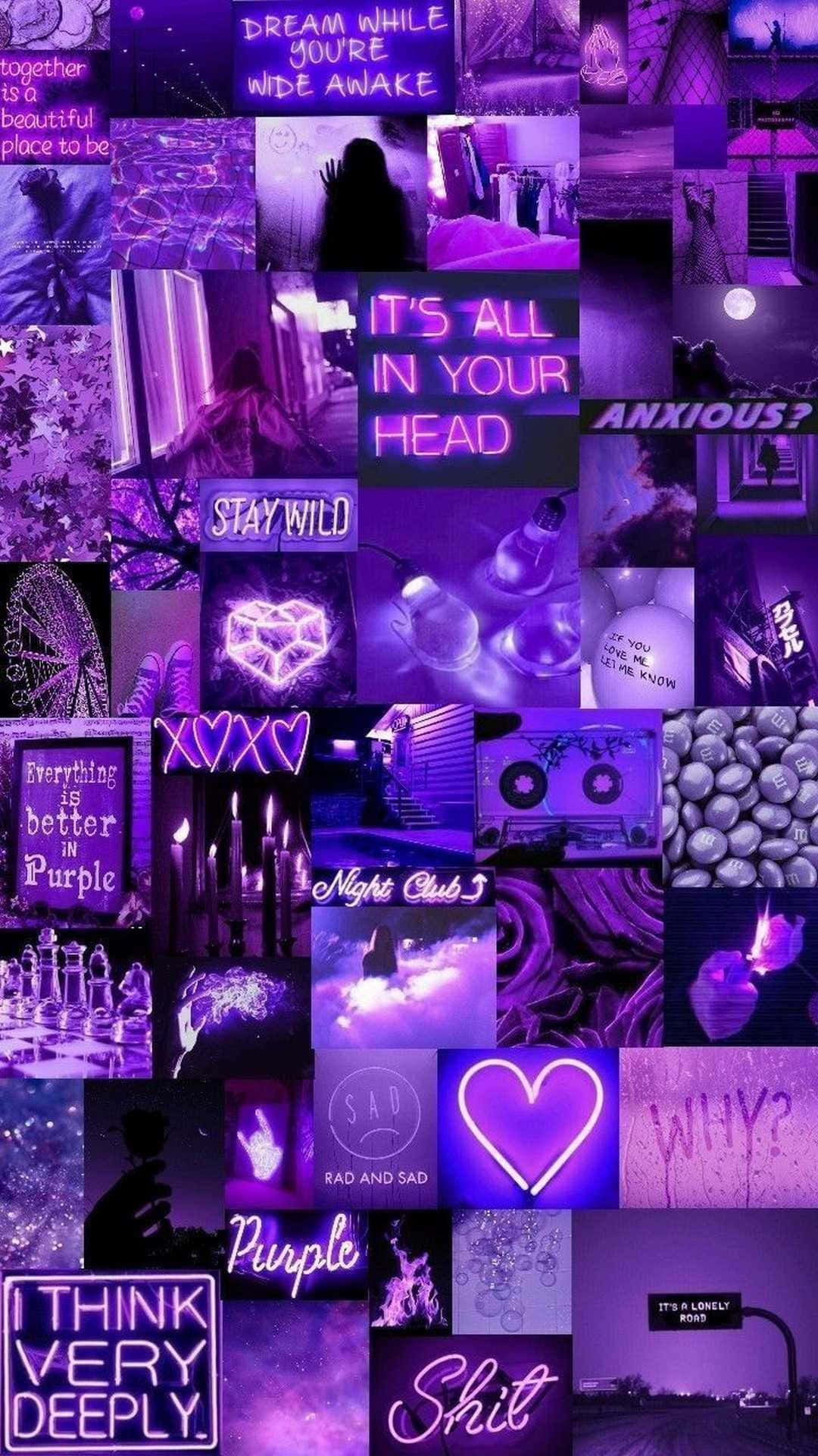 Purple Wallpaper With Many Different Images Background
