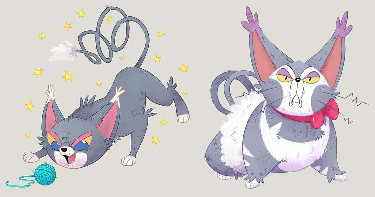 Purugly And Glameow Happily Playing Together Background