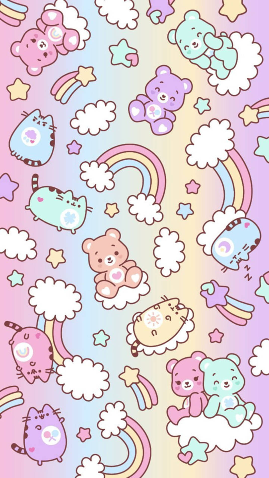 Pusheen And Bears Cute Pastel Colors Background