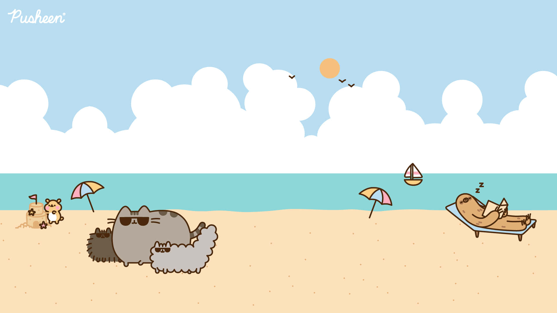 Pusheen Beach Wallpaper Background