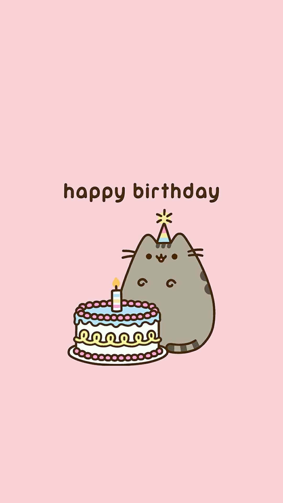 Pusheen Cat Happy Birthday Cake Iphone Background