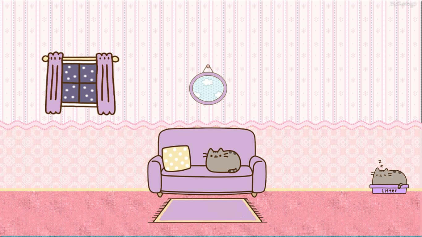 Pusheen Kawaii In The Living Room Background