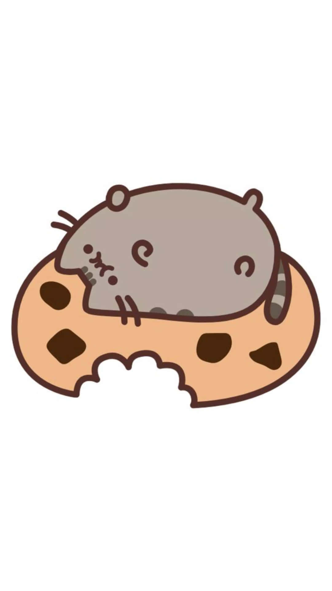 Pusheen Kawaii Lying On Cookie Background