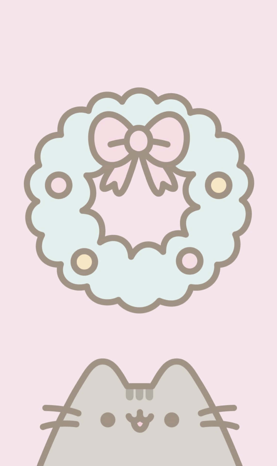 Pusheen Kawaii With A Christmas Wreath Background