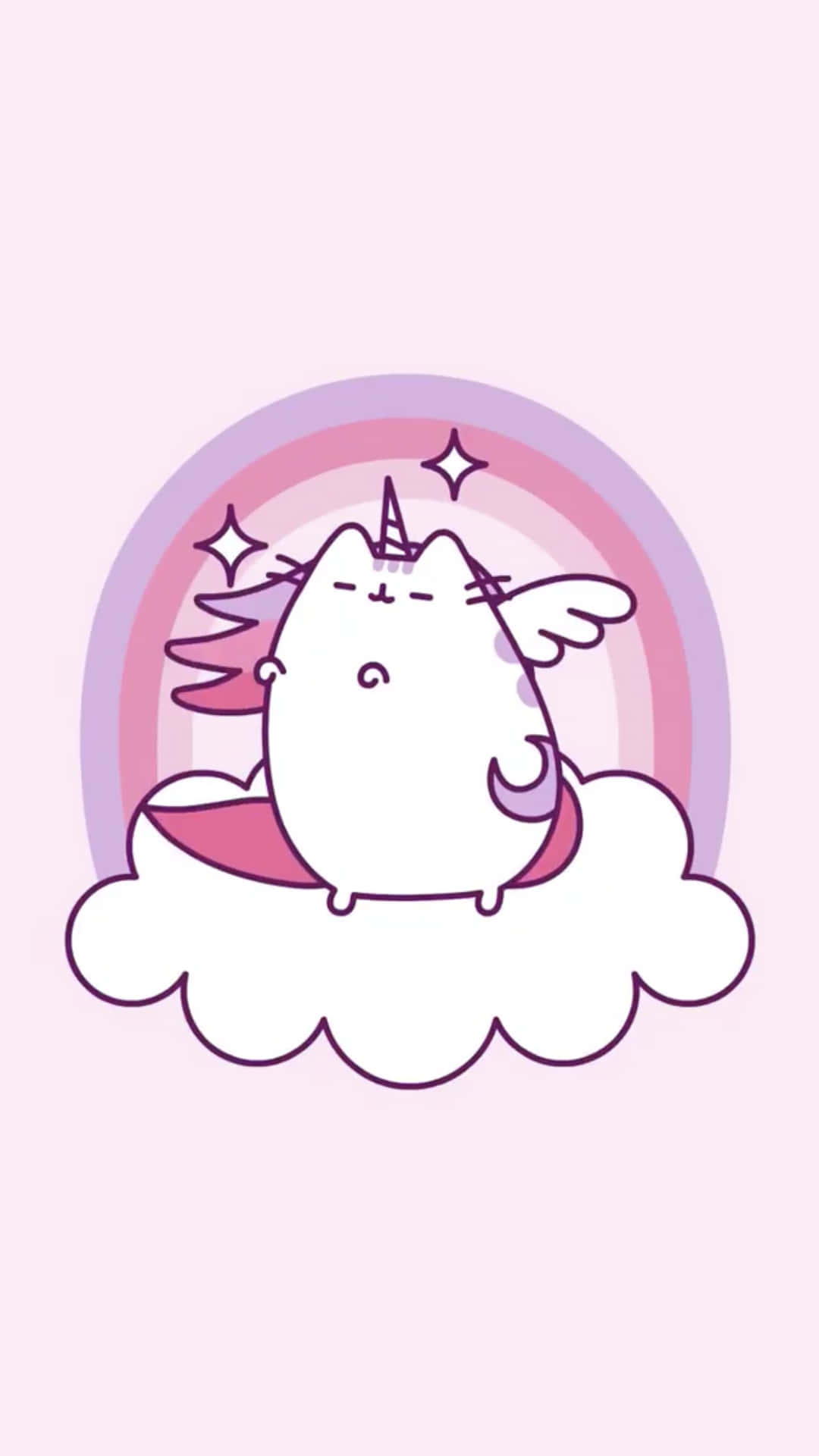 Pusheen Kawaii With A Pink Rainbow Background