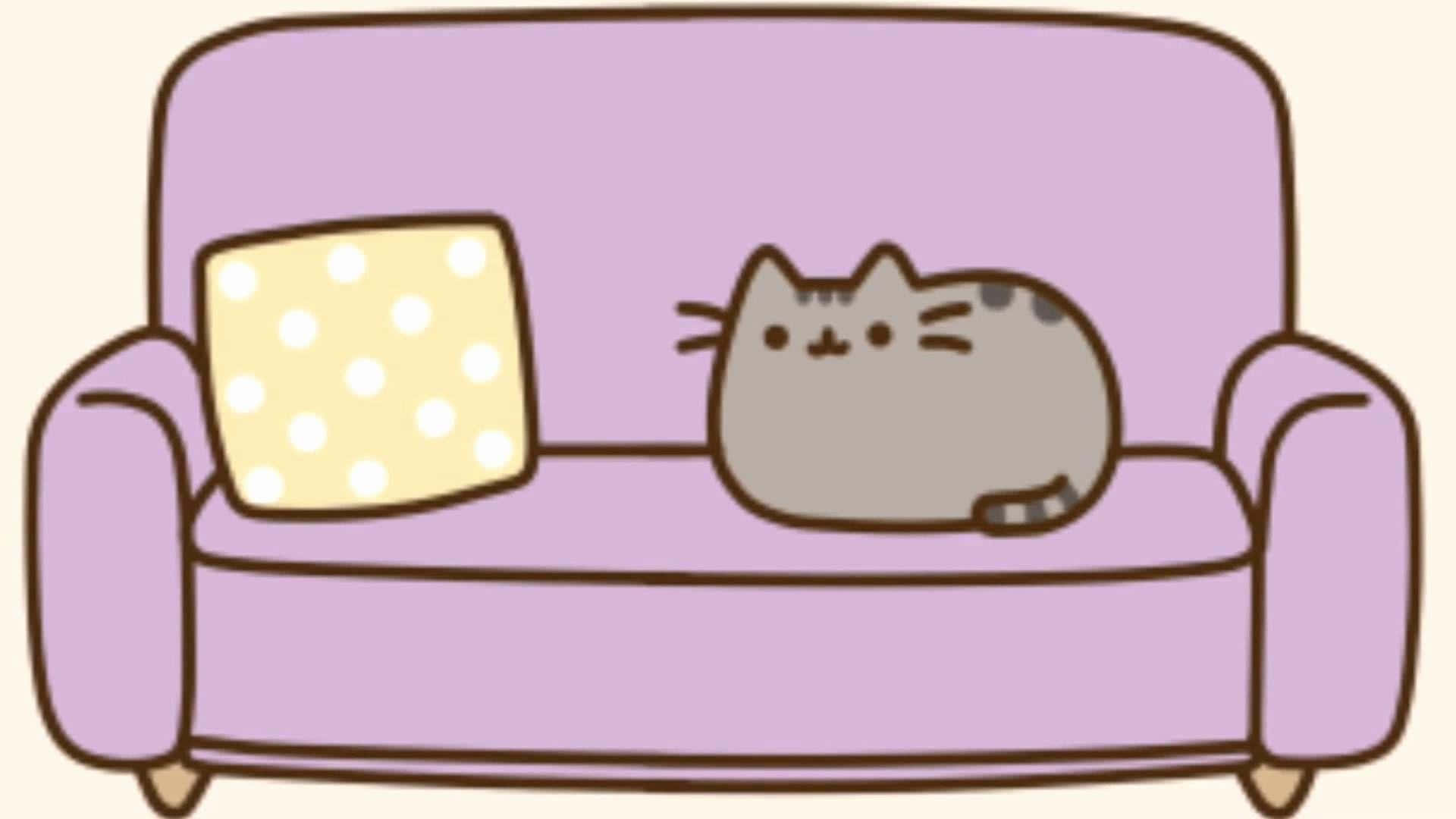 Pusheen Kawaii With A Purple Couch Background