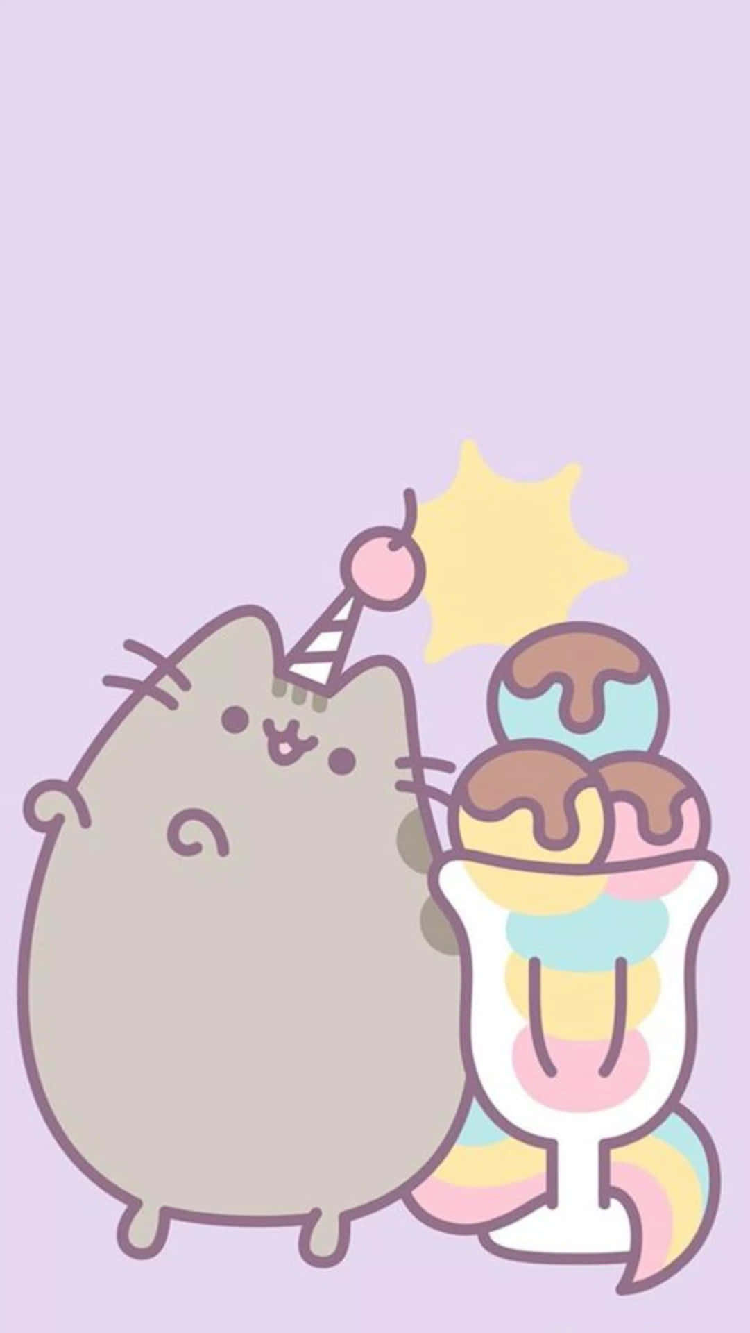 Pusheen Kawaii With A Sundae Background