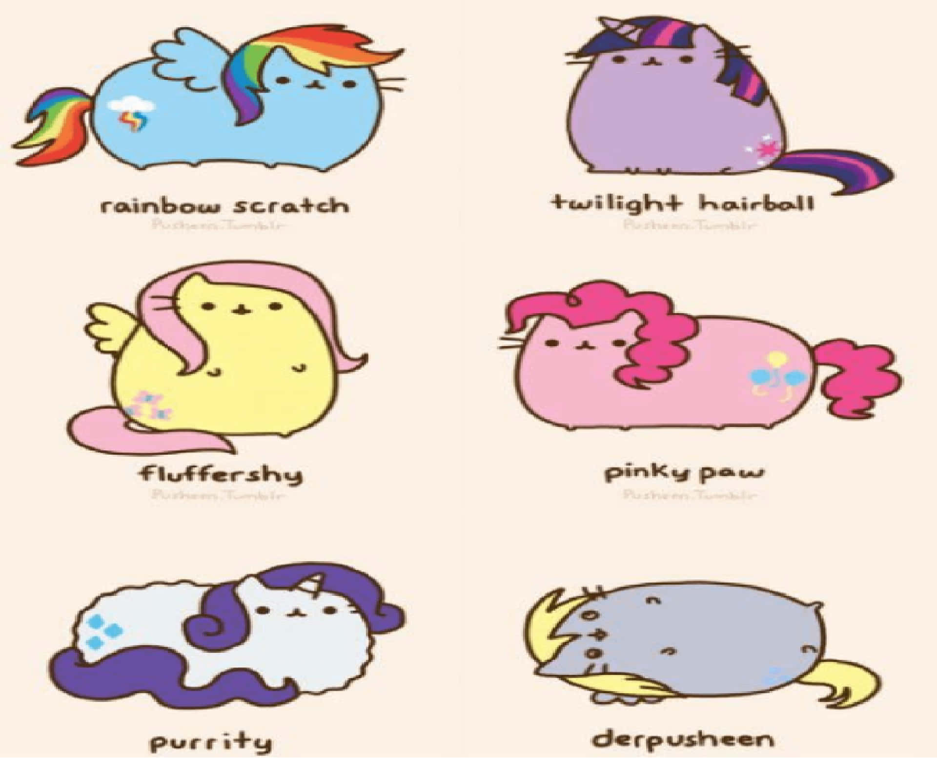 Pusheen Kawaii With Little Pony Designs Background