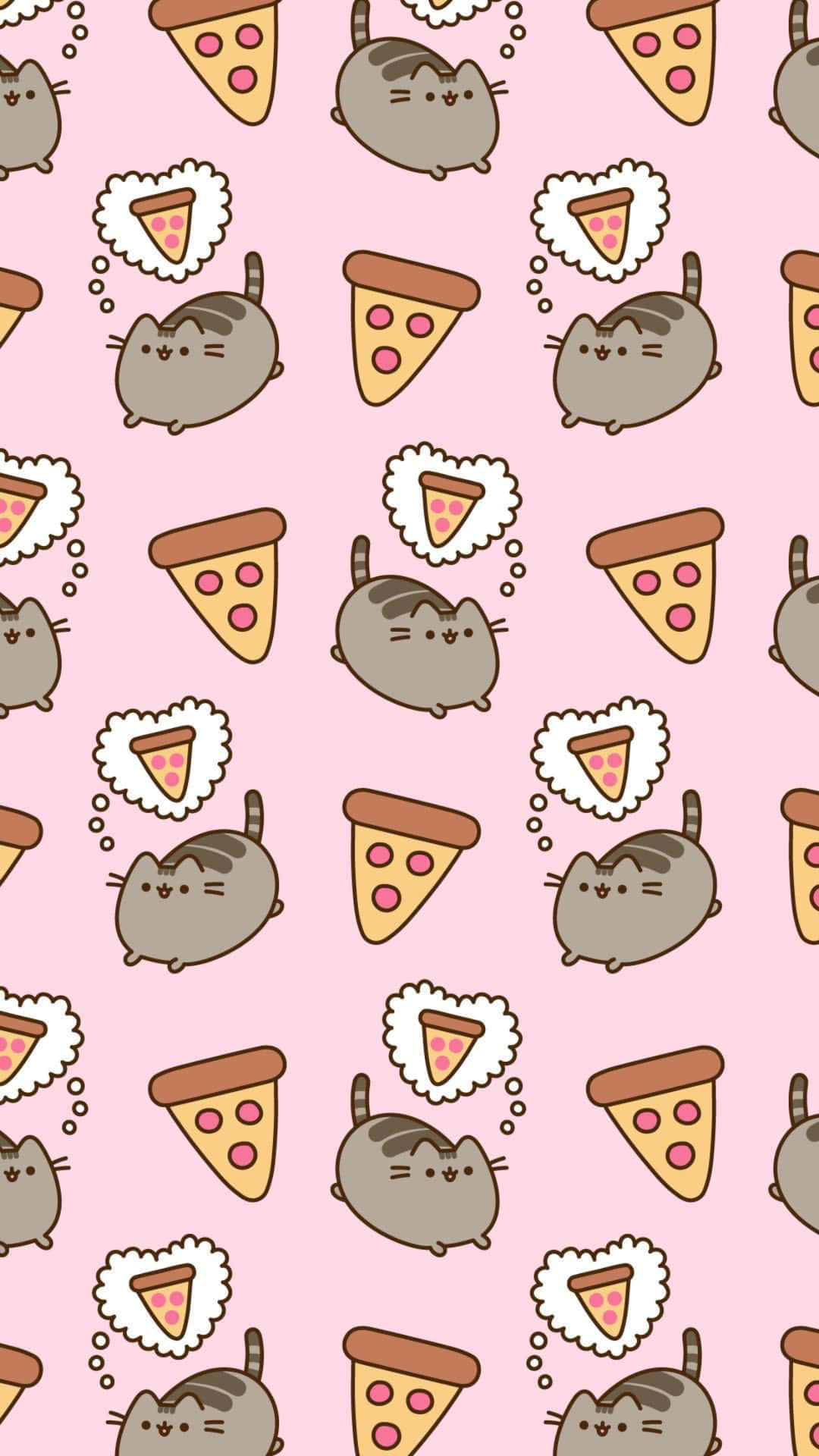 Pusheen Kawaii With Pizza Slices Background