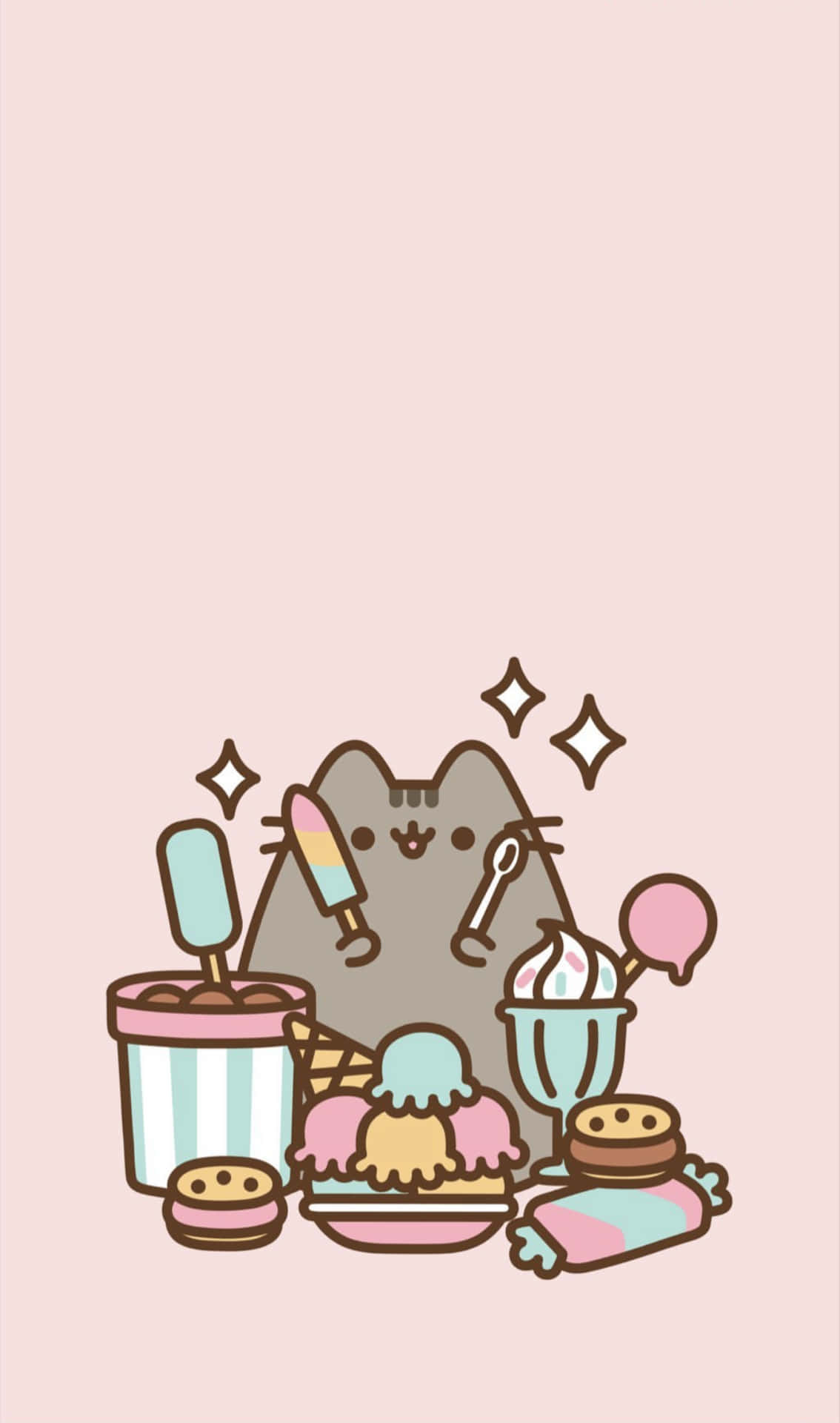 Pusheen Kawaii With Tasty Treats Background