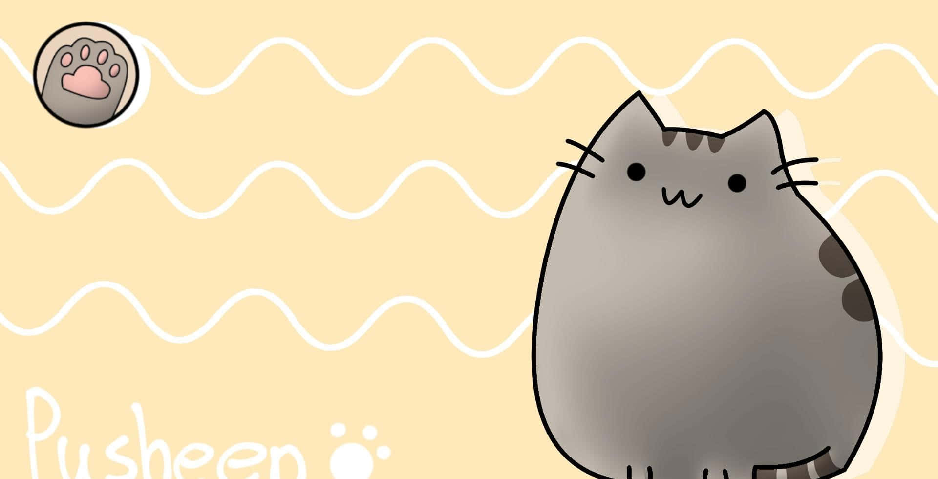 Pusheen Kawaii With Wavy Lines Background