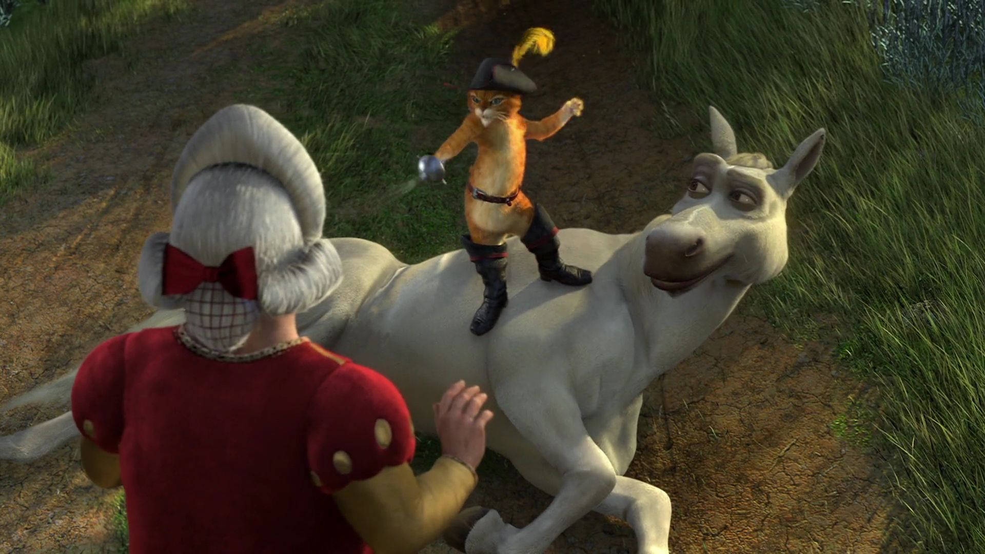 Puss Standing On Donkey Shrek 2