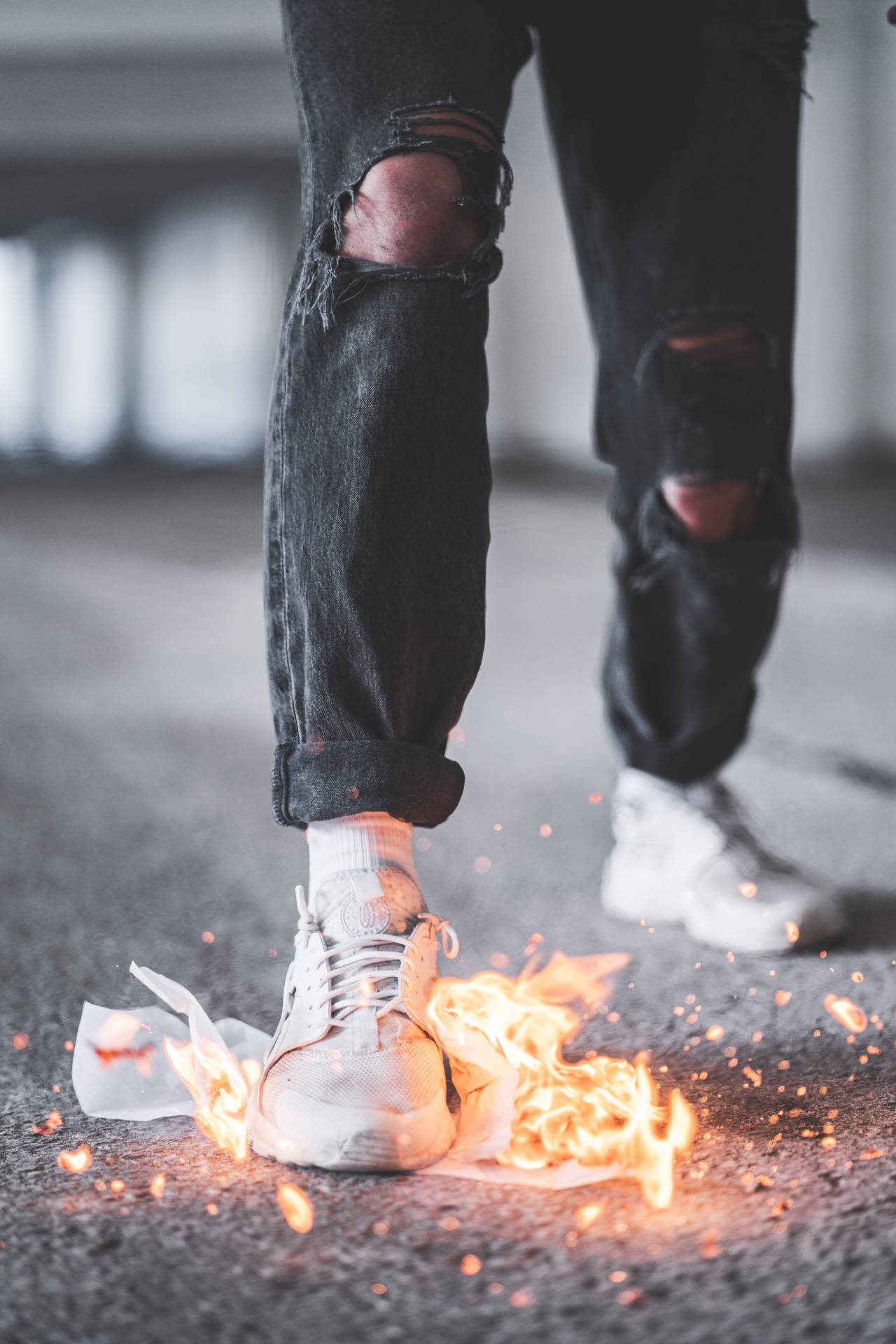 Putting Out Fire With Shoes Background
