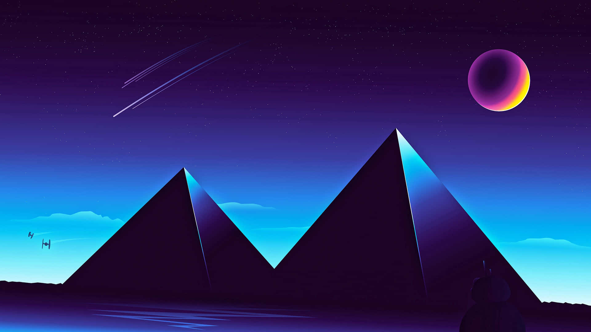 Pyramid Of The Moon Neon Digital Background