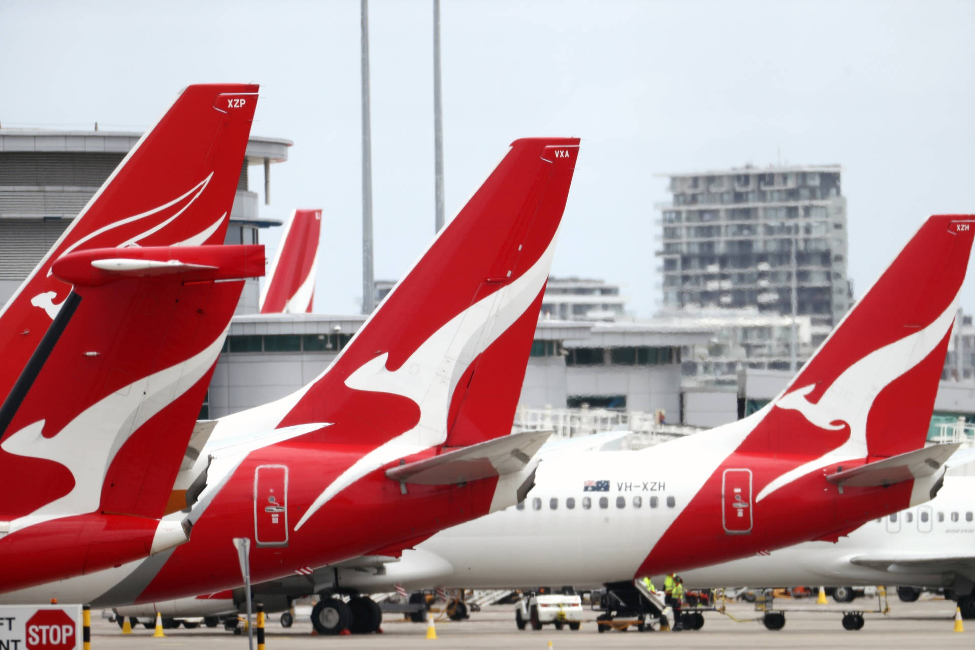 Qantas Airbuses Red Empennage Background