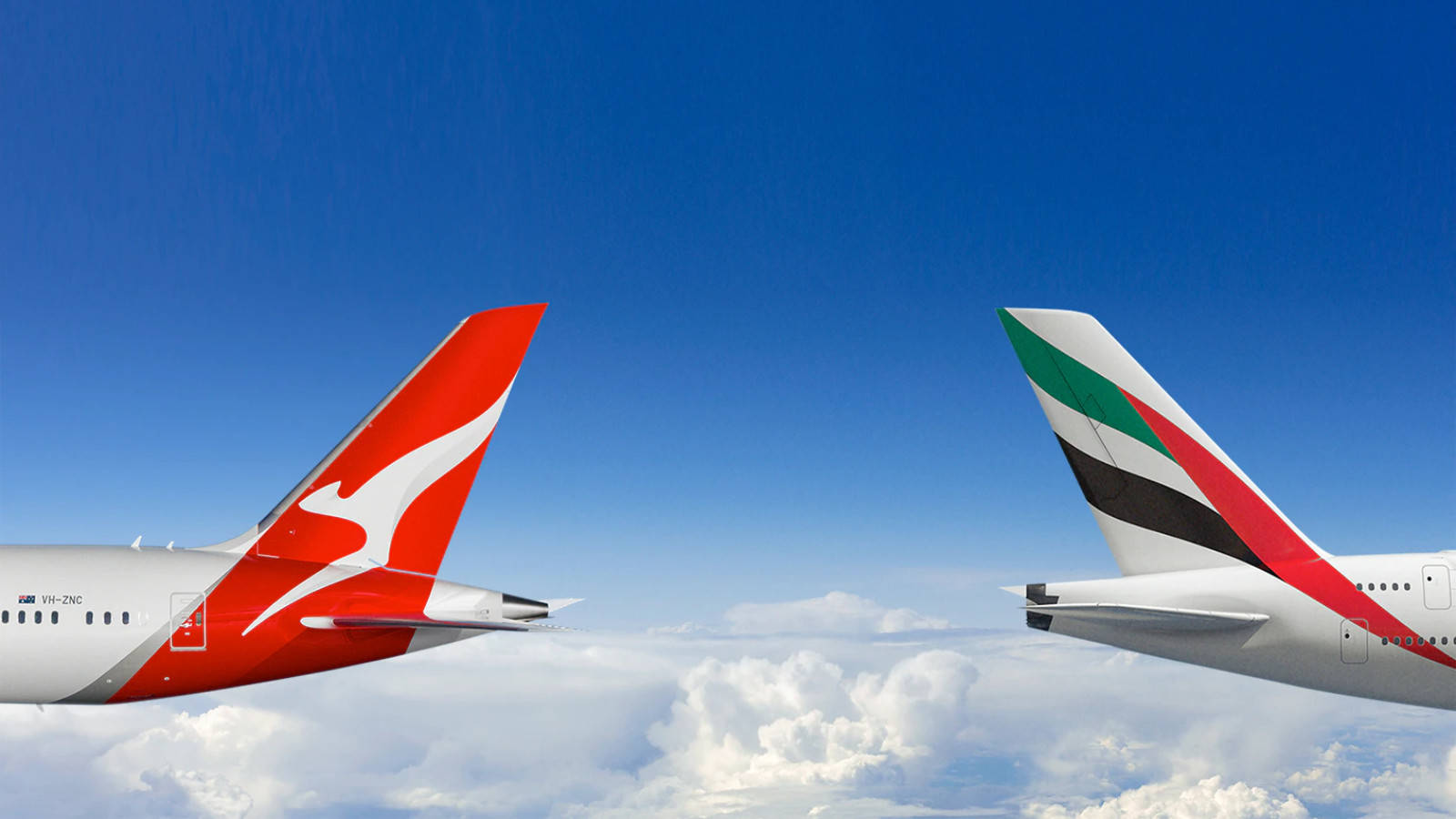 Qantas And Emirates Airplane Tails Background