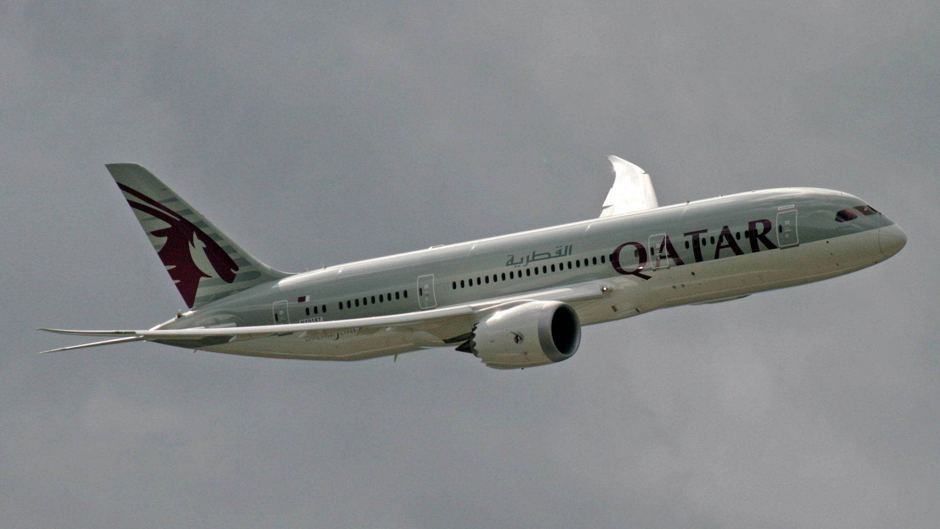 Qatar Airways Braving The Dark Clouds Background