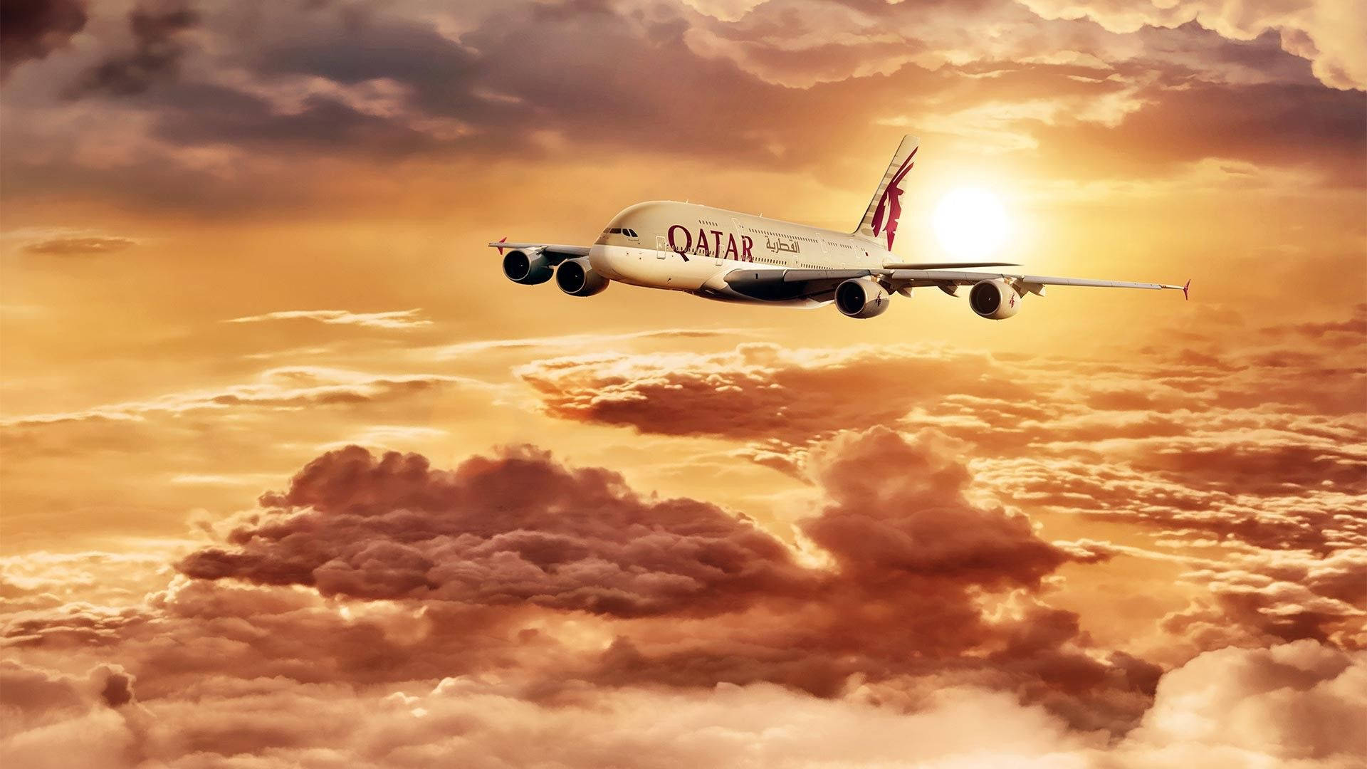 Qatar Airways Flying Through The Sunset