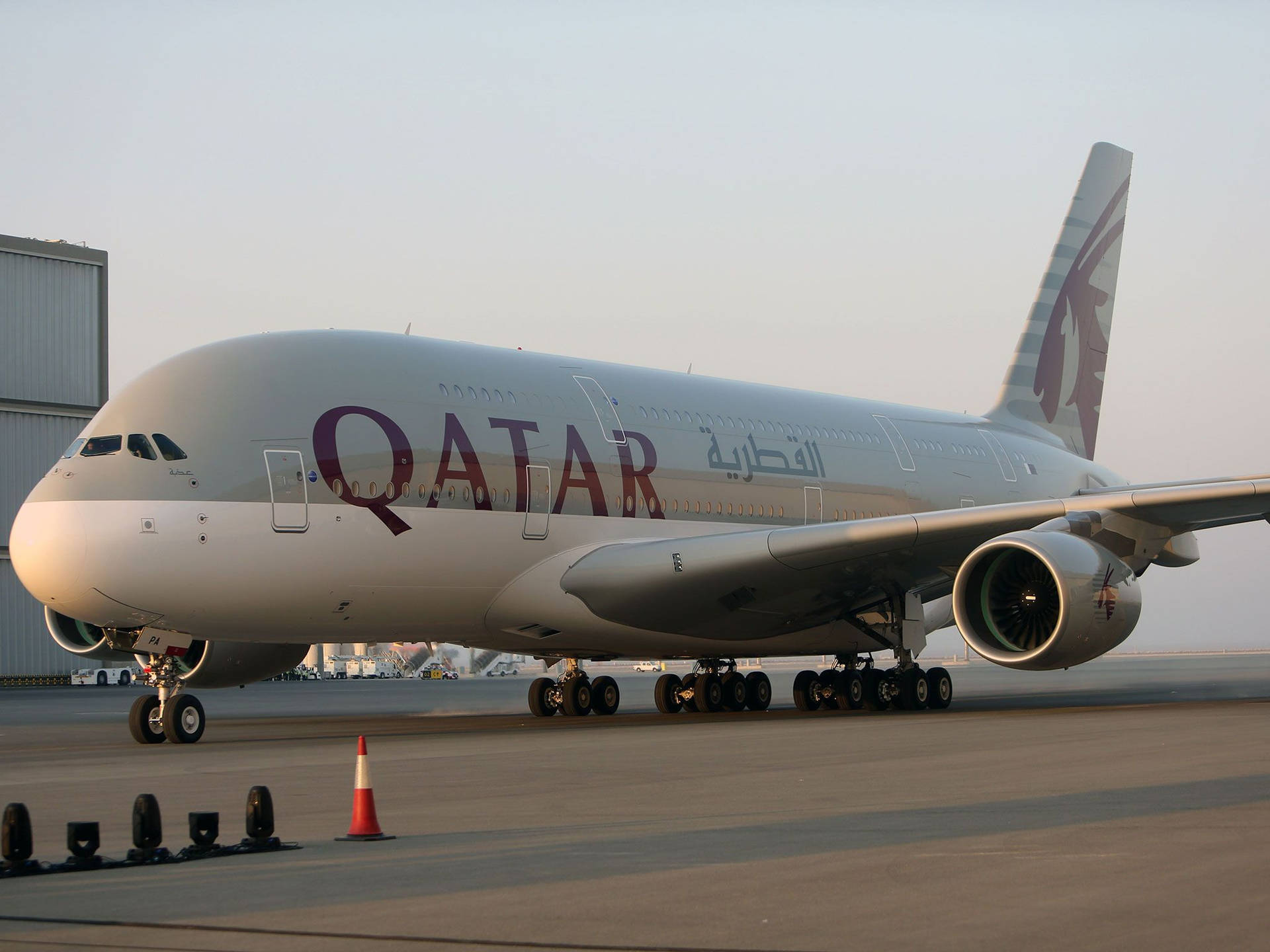 Qatar Airways On Standby In The Runway Background