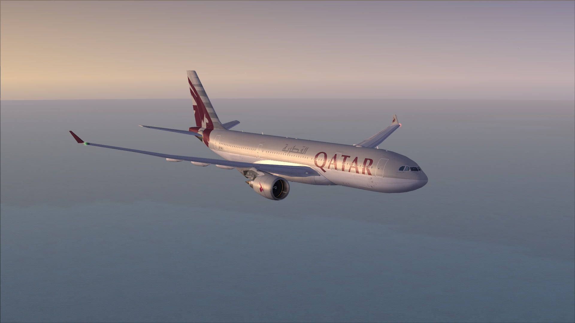 Qatar Airways Plane Breaking The Wind Background