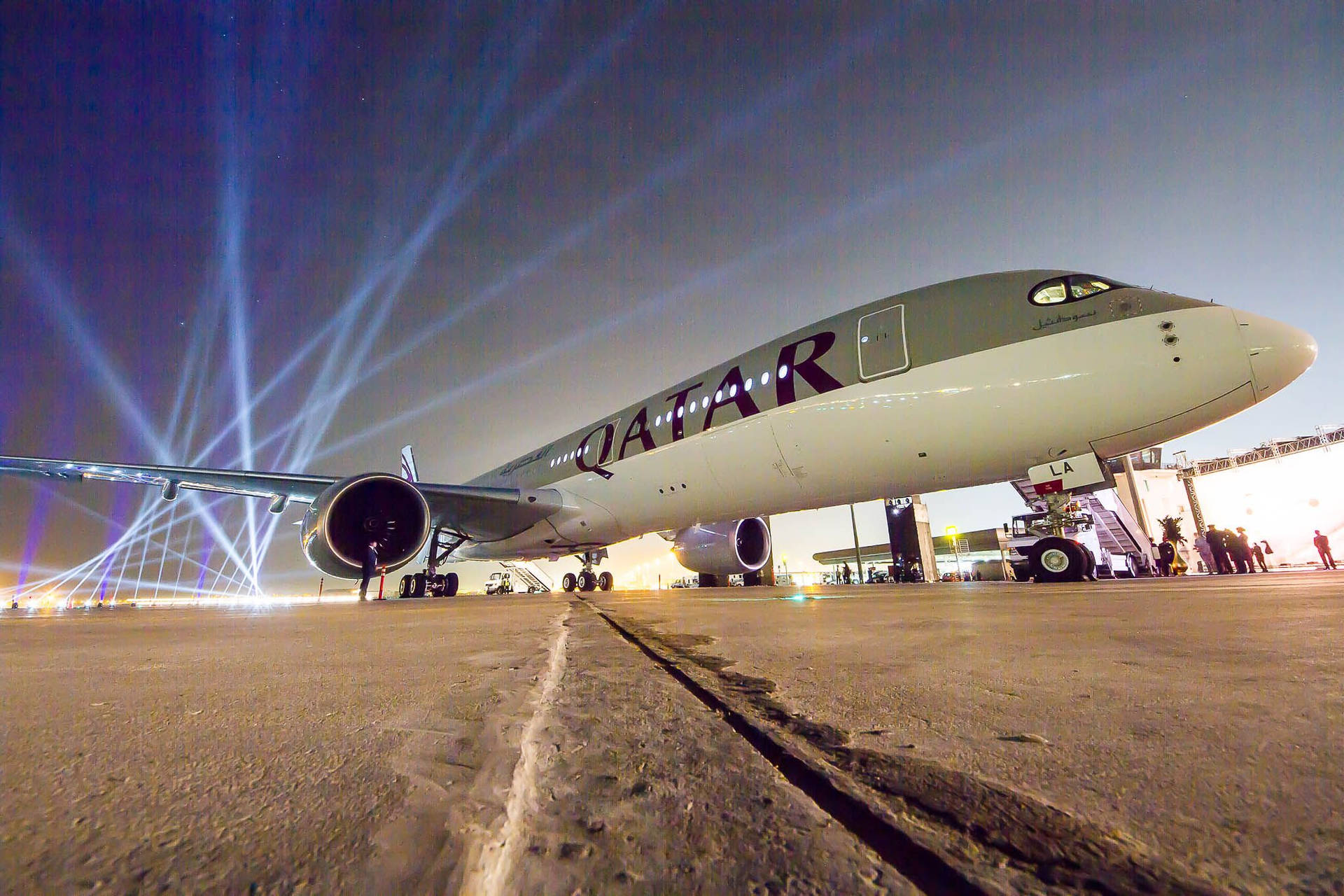 Qatar Airways With Blue Lights Aesthetic Background