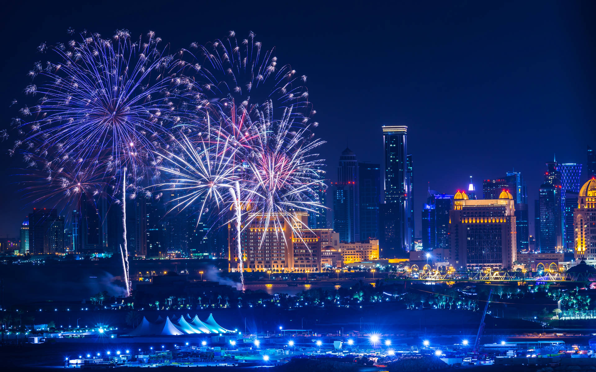 Qatar's Magical View Fireworks Display Background