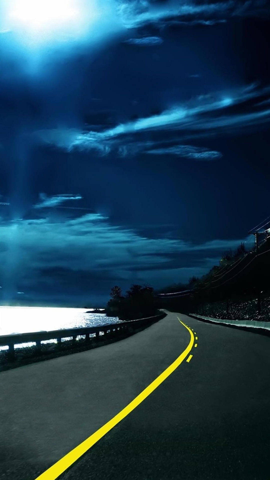 Qhd Coastal Road At Night Background