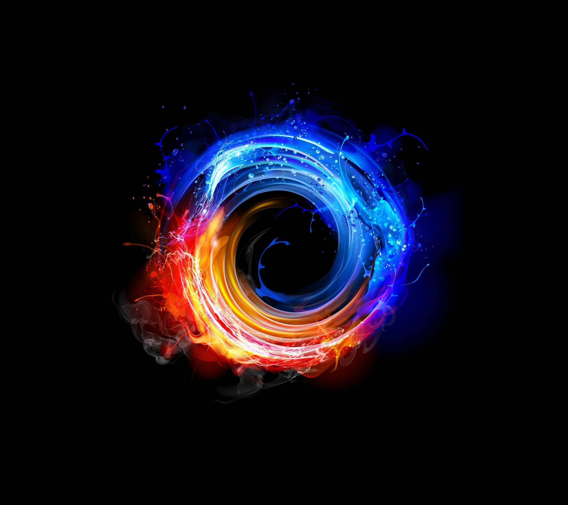 Qhd Fire And Water Circle Background