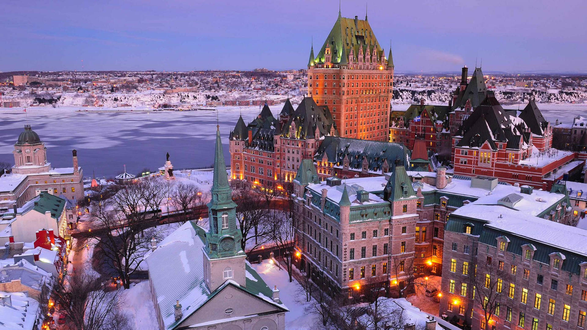 Quebec City Snow Aerial View Background